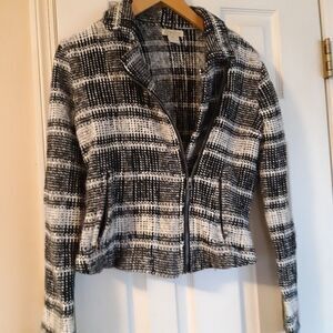 Lucky‎ Brand black And White Stripe Long Sleeve Full Zip Blazer Sz XS
